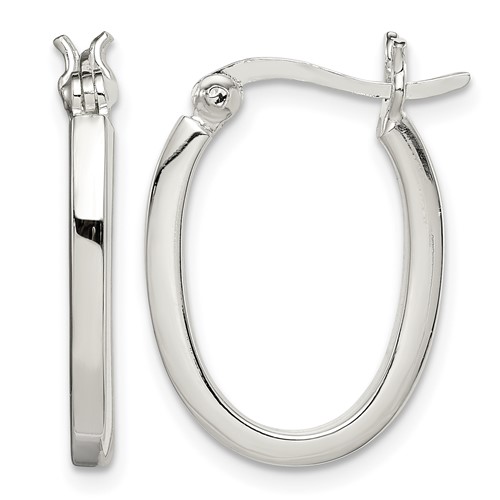 Sterling Silver 2.00mm Square Tube Oval Hoop Earrings