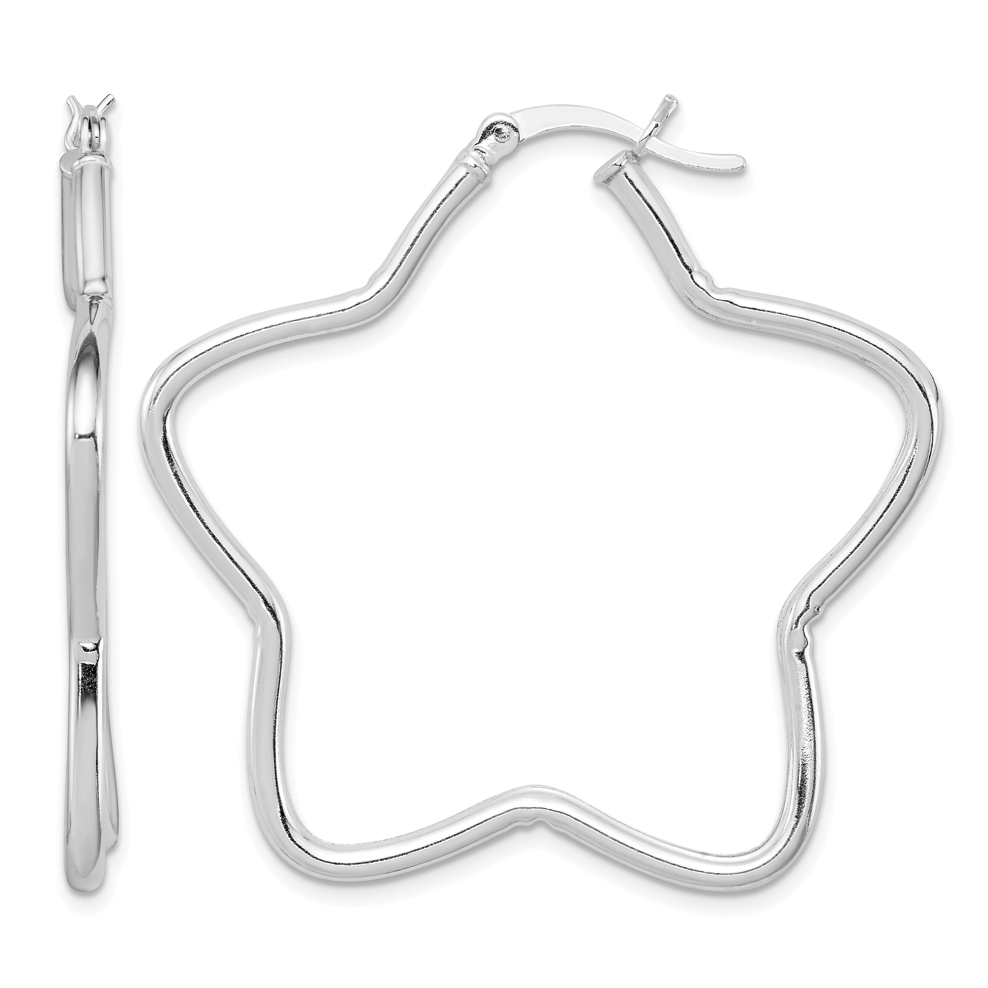 Sterling Silver Rhodium-Plated 2mm Star Hoop Earrings (QE3723)