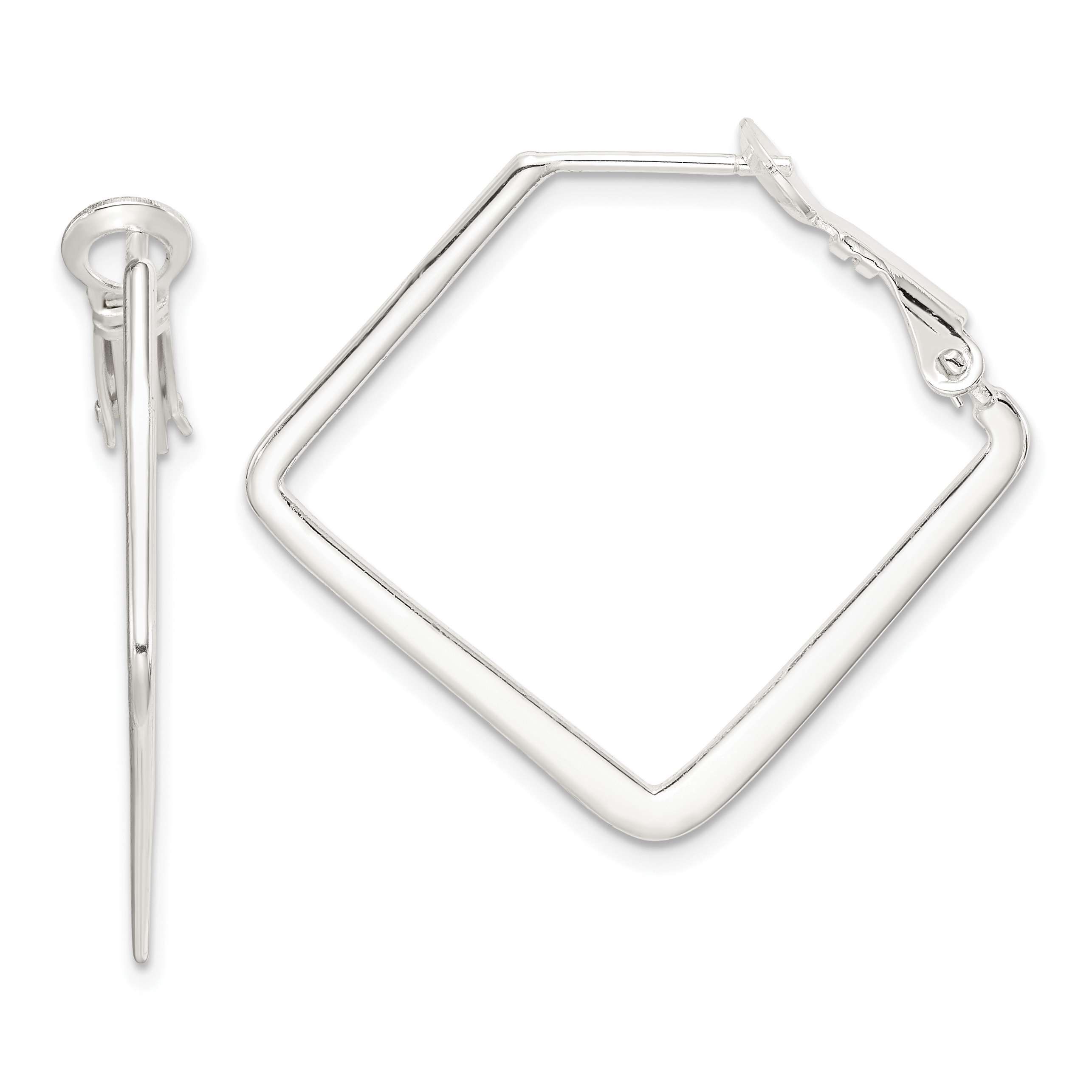Sterling Silver Rhodium-plated Square Hoop Earrings (QE3739)