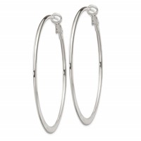 Sterling Silver Polish & Tapered 1.5mm Omega Back Round Hoop Earrings view 2