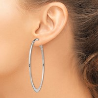 Sterling Silver Polish & Tapered 1.5mm Omega Back Round Hoop Earrings view 3