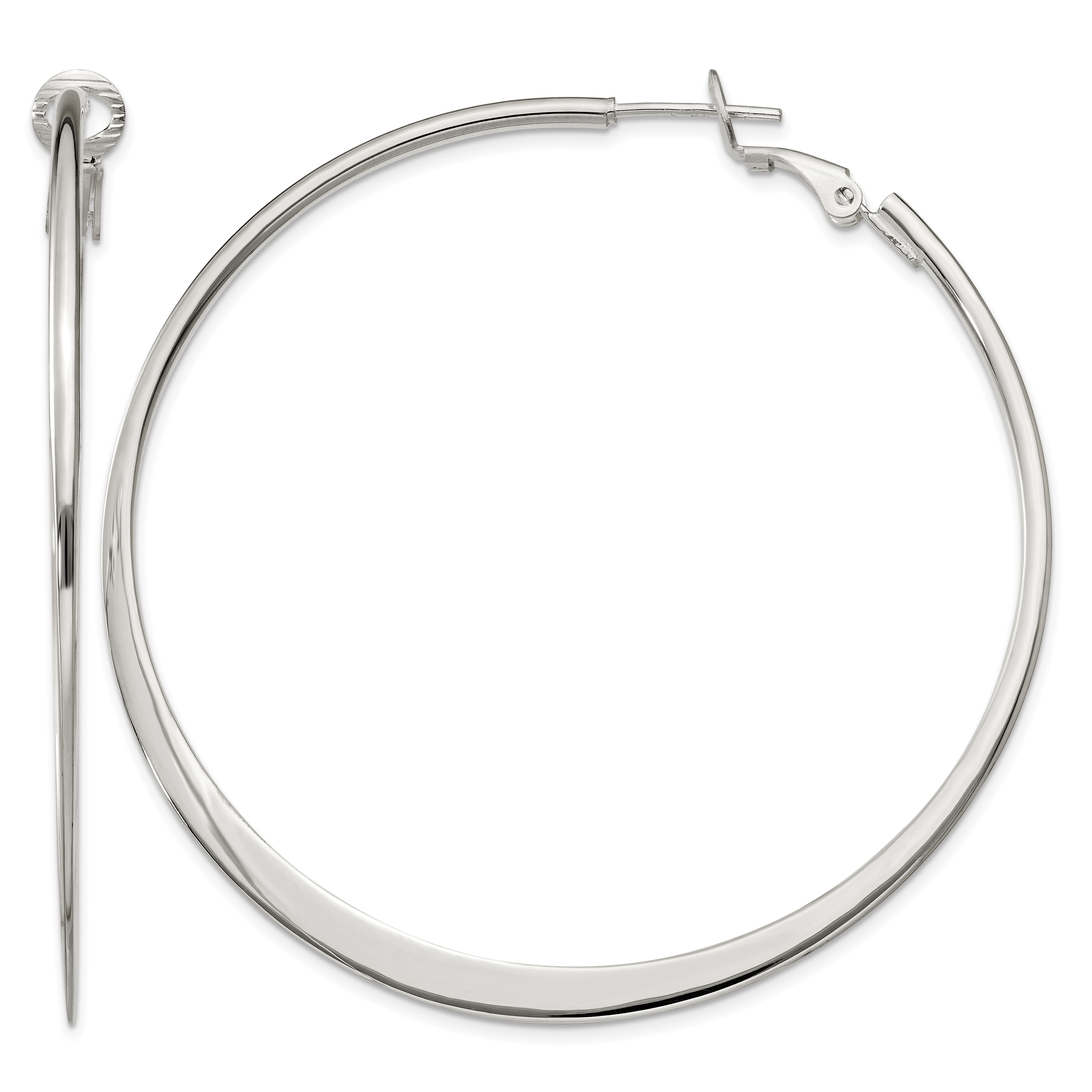 Sterling Silver Polish & Tapered 1.5mm Omega Back Round Hoop Earrings (QE3747)