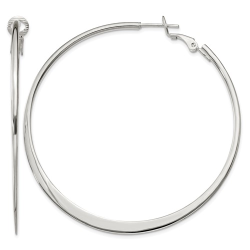 Sterling Silver Polish & Tapered 1.5mm Omega Back Round Hoop Earrings