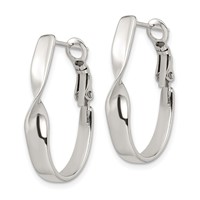Sterling Silver Rhodium-plated Twisted Oval Omega Back Hoop Earrings view 2