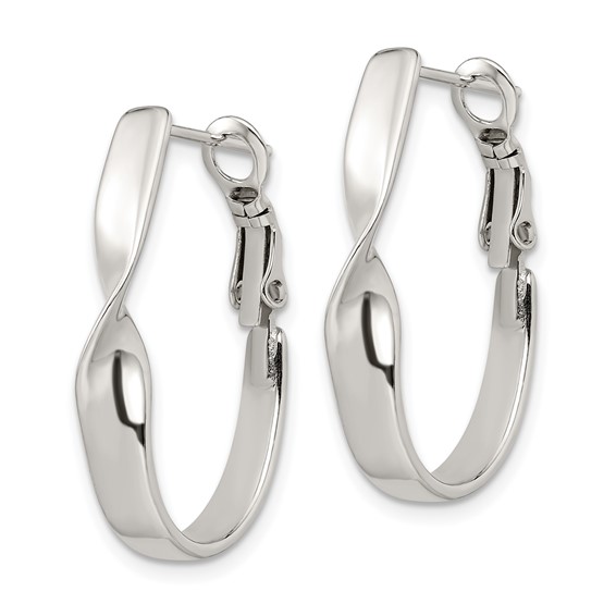 Sterling Silver Rhodium-plated Twisted Oval Omega Back Hoop Earrings