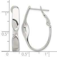 Sterling Silver Rhodium-plated Twisted Oval Omega Back Hoop Earrings view 4