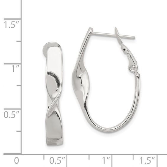 Sterling Silver Rhodium-plated Twisted Oval Omega Back Hoop Earrings