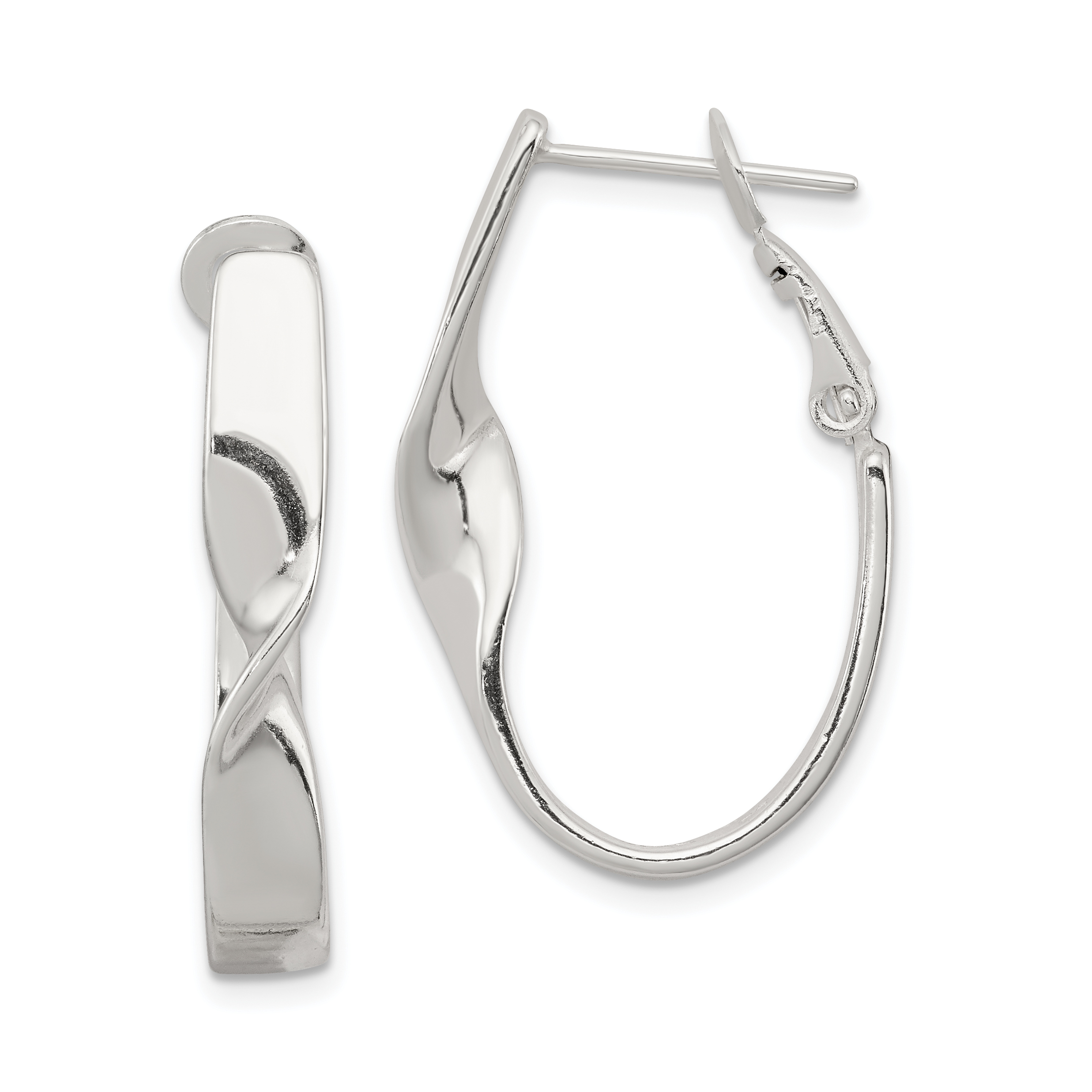 Sterling Silver Rhodium-plated Twisted Oval Omega Back Hoop Earrings (QE3751)
