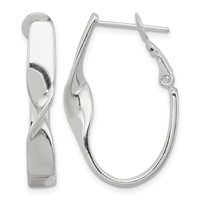 Sterling Silver Rhodium-plated Twisted Oval Omega Back Hoop Earrings view 1