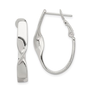 Sterling Silver Rhodium-plated Twisted Oval Omega Back Hoop Earrings