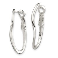 Sterling Silver Polished Wavy Omega Back Oval Hoop Earrings view 2