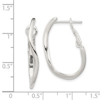 Sterling Silver Polished Wavy Omega Back Oval Hoop Earrings view 4
