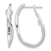 Sterling Silver Polished Wavy Omega Back Oval Hoop Earrings view 1