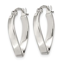 Sterling Silver Polished & Twisted Oval Hoop Earrings view 2
