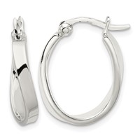 Sterling Silver Polished & Twisted Oval Hoop Earrings view 1