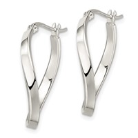 Sterling Silver Polished & Twisted Oval Hoop Earrings view 2