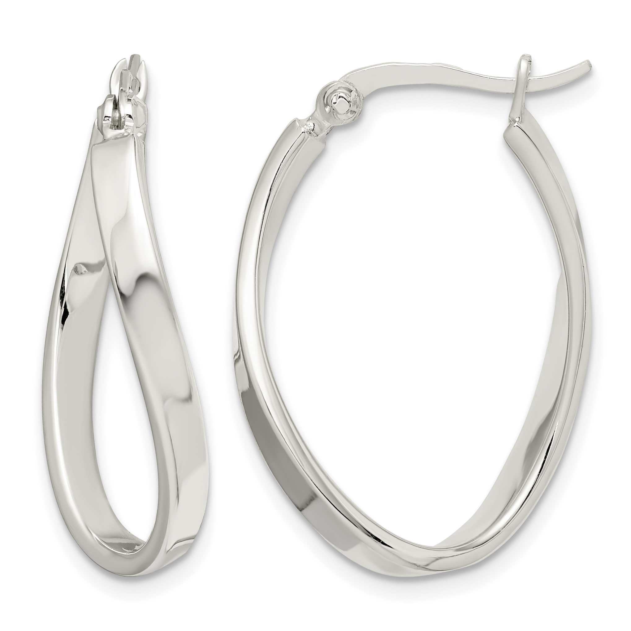 Sterling Silver Polished & Twisted Oval Hoop Earrings (QE3758)