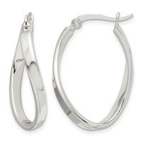 Sterling Silver Polished & Twisted Oval Hoop Earrings view 1