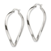 Sterling Silver Polished & Twisted Oval Hoop Earrings view 2