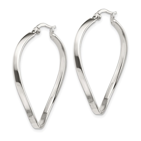 Sterling Silver Polished & Twisted Oval Hoop Earrings