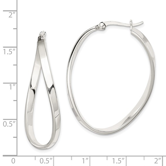 Sterling Silver Polished & Twisted Oval Hoop Earrings