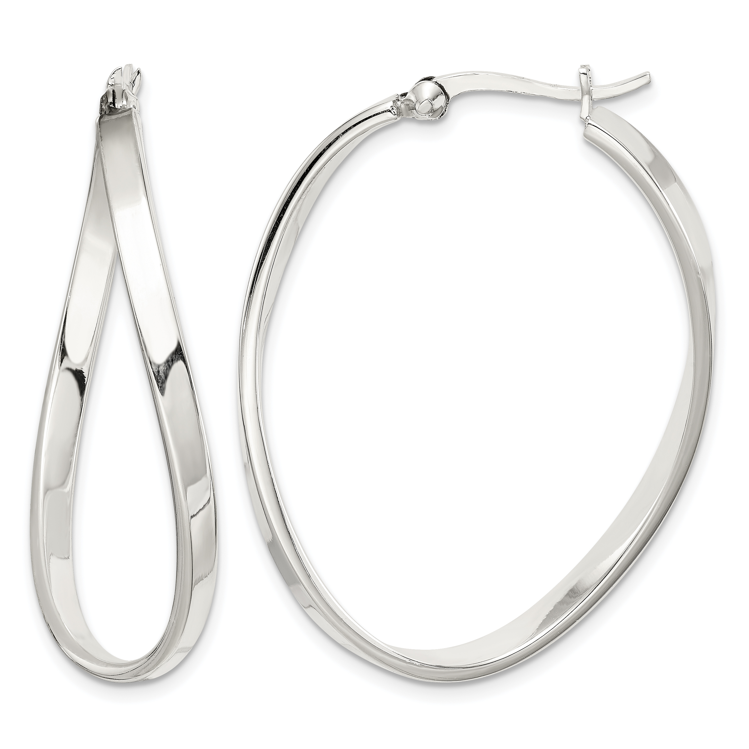 Sterling Silver Polished & Twisted Oval Hoop Earrings (QE3761)