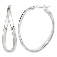 Sterling Silver Polished & Twisted Oval Hoop Earrings view 1