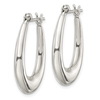 Sterling Silver Polished & Tapered Oval Hoop Earrings view 2