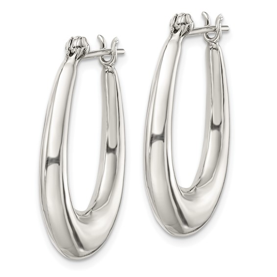 Sterling Silver Polished & Tapered Oval Hoop Earrings