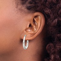 Sterling Silver Polished & Tapered Oval Hoop Earrings view 3