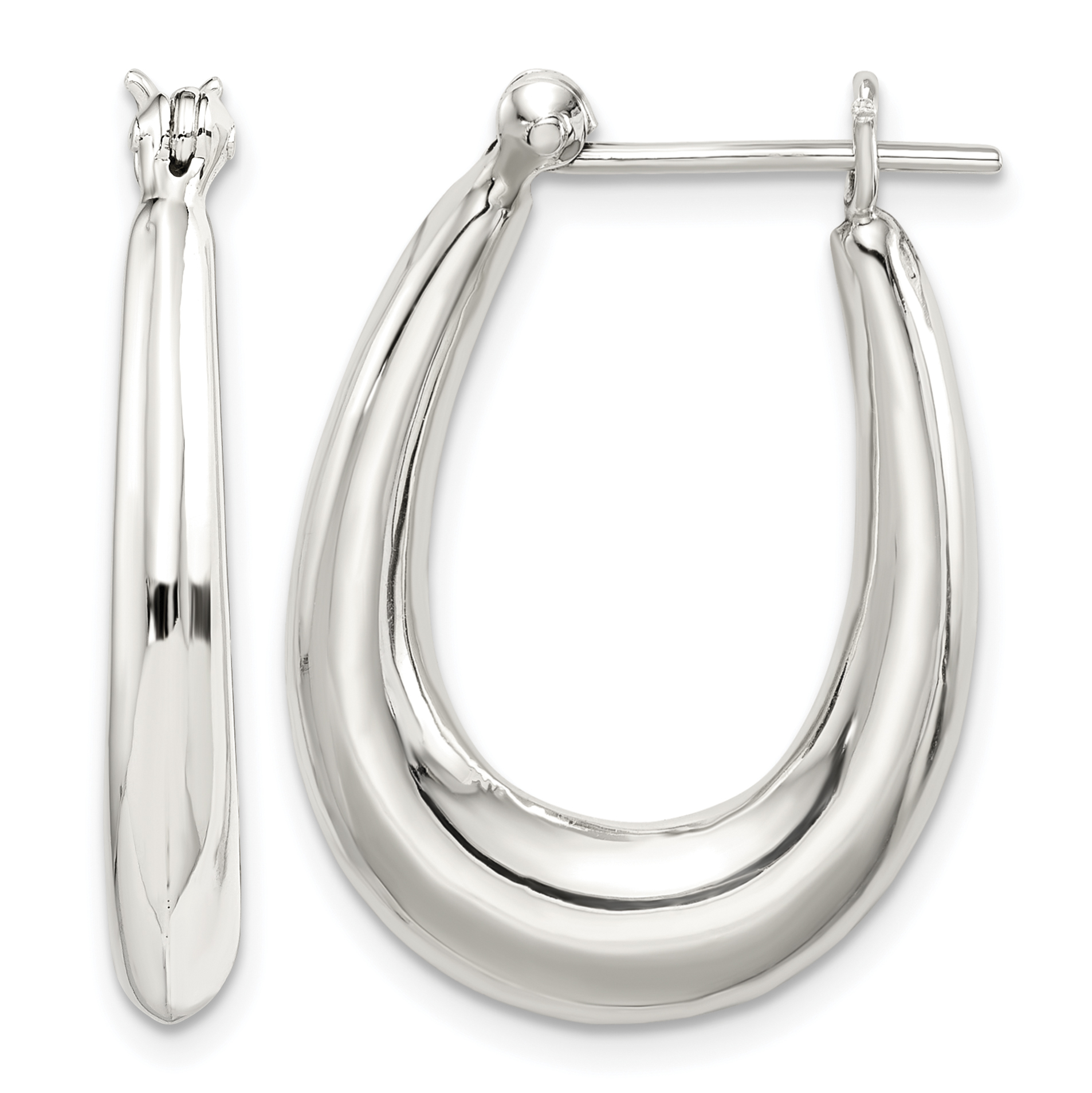 Sterling Silver Polished & Tapered Oval Hoop Earrings (QE3763)