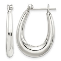 Sterling Silver Polished & Tapered Oval Hoop Earrings view 1