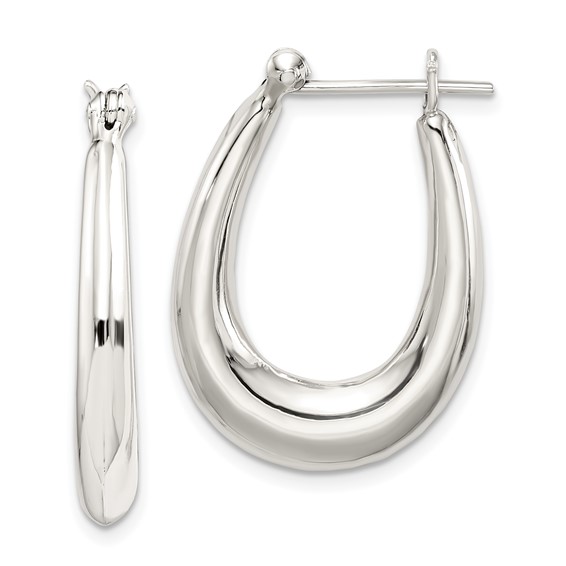 Sterling Silver Polished & Tapered Oval Hoop Earrings