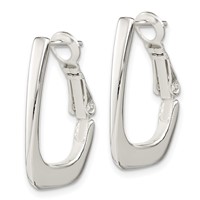 Sterling Silver Rhodium-plated Tapered Omega Back Hoop Earrings view 2