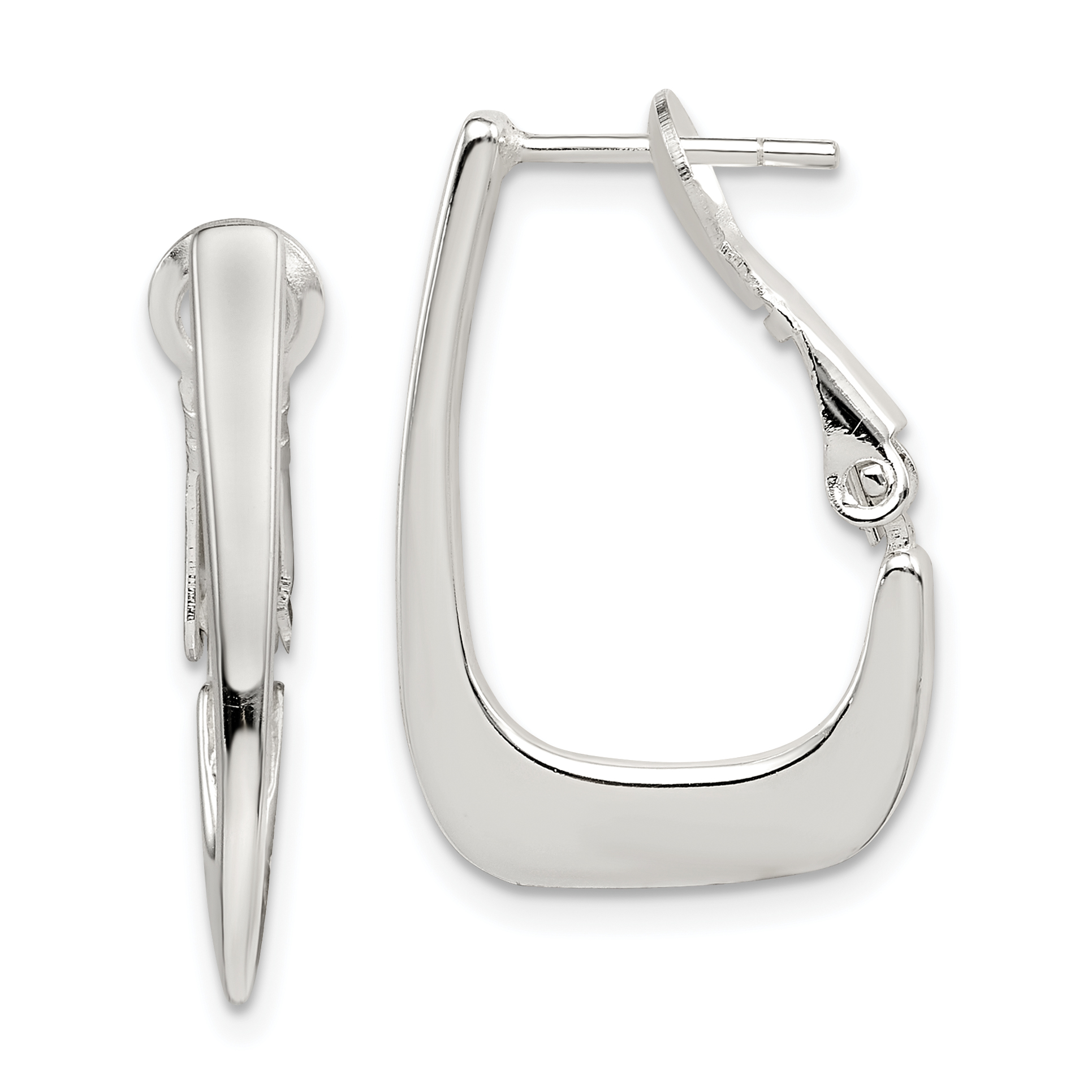 Sterling Silver Rhodium-plated Tapered Omega Back Hoop Earrings (QE3768)