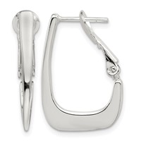 Sterling Silver Rhodium-plated Tapered Omega Back Hoop Earrings view 1
