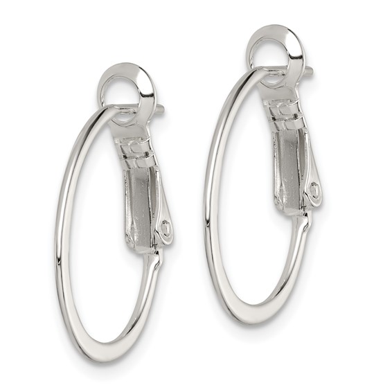 Sterling Silver Rhodium-plated 1.5mm Oval Omega Back Hoop Earrings