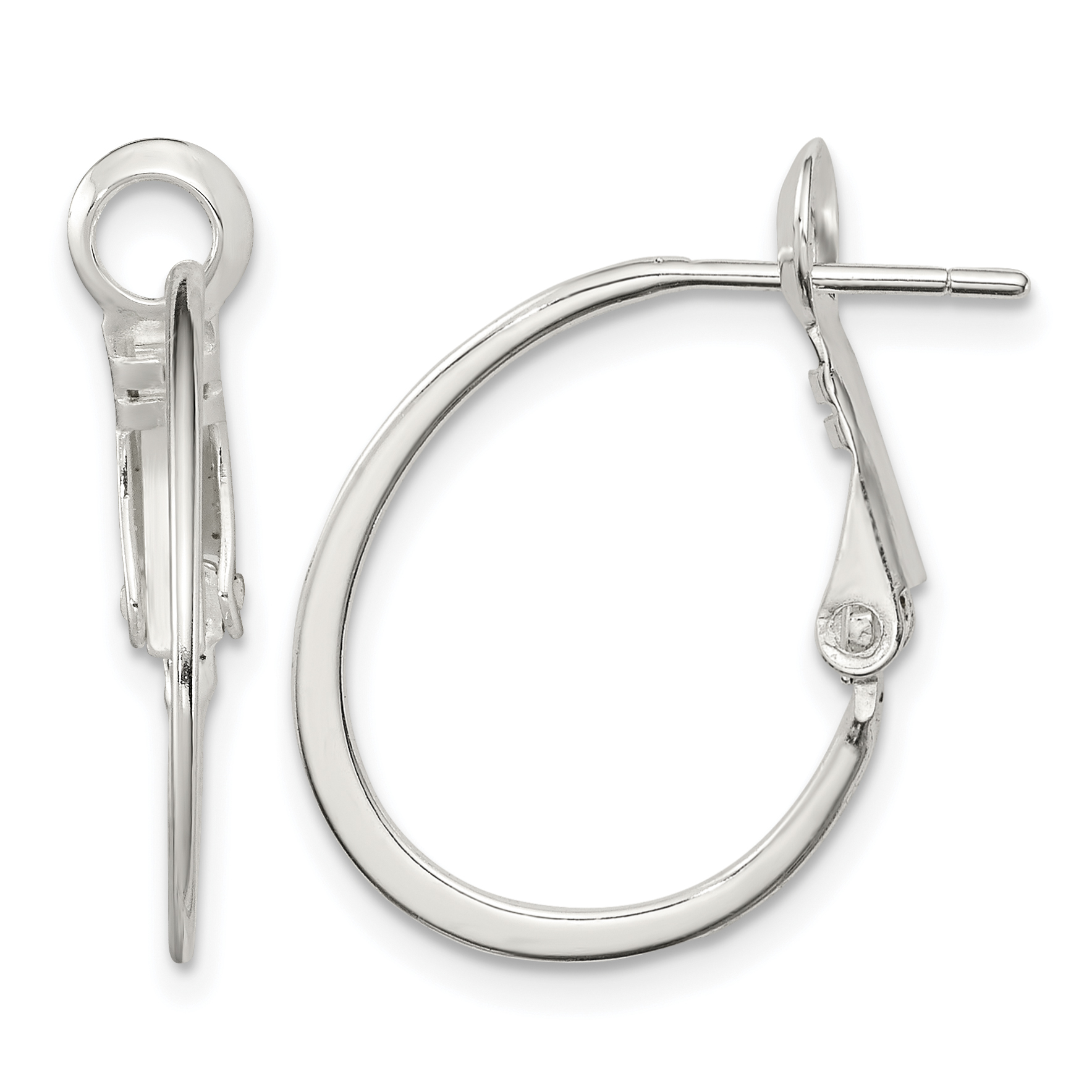 Sterling Silver Rhodium-plated 1.5mm Oval Omega Back Hoop Earrings (QE3770)