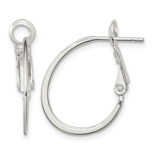 Sterling Silver Rhodium-plated 1.5mm Oval Omega Back Hoop Earrings