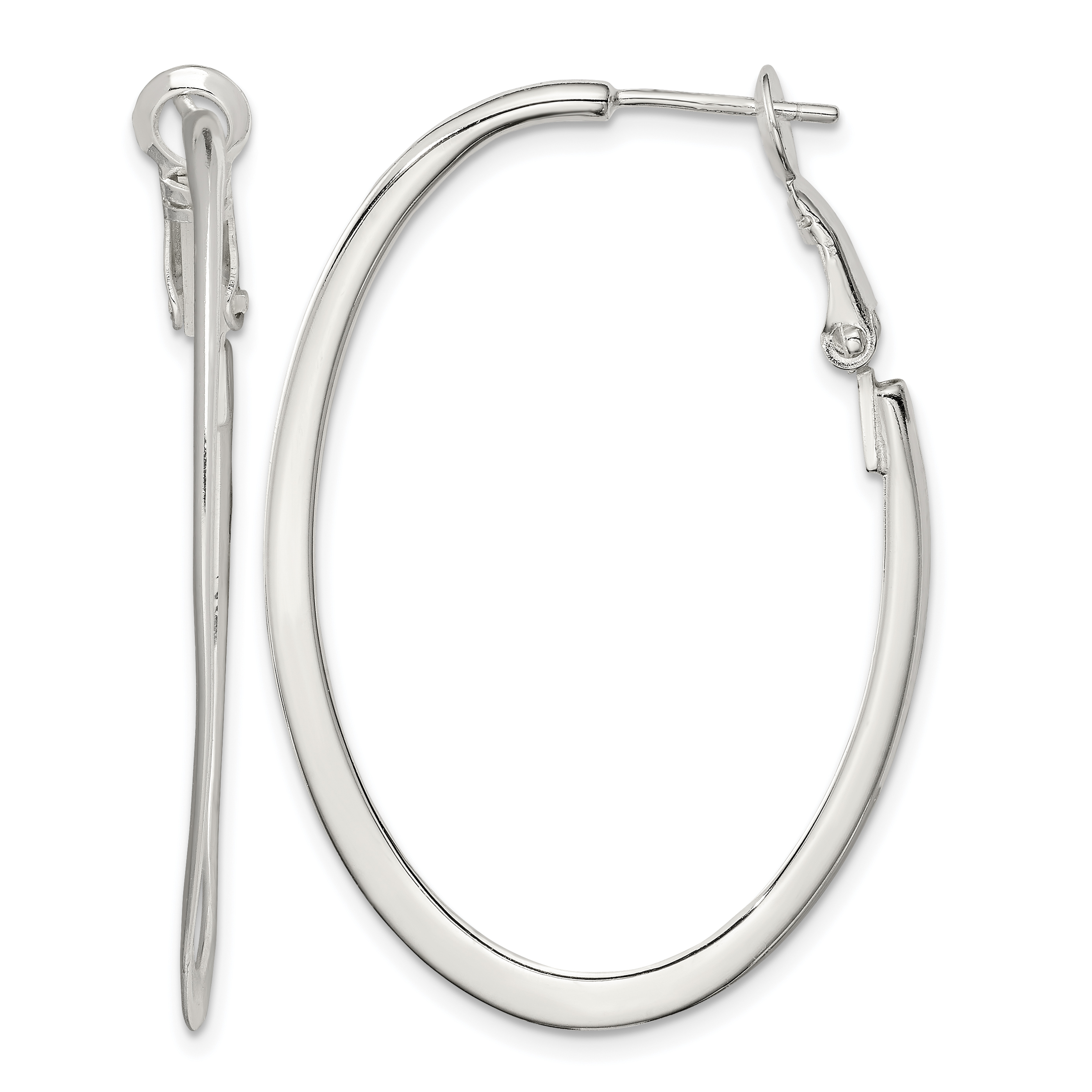 Sterling Silver Rhodium-plated 1.5mm Oval Omega Back Hoop Earrings (QE3772)