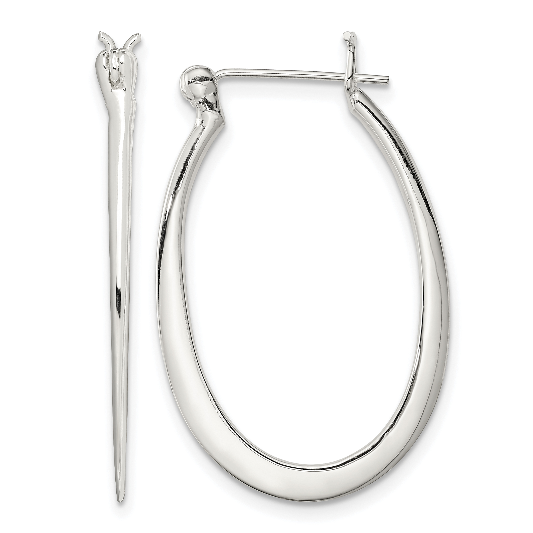 Sterling Silver Polished & Tapered Oval Hoop Earrings (QE3773)