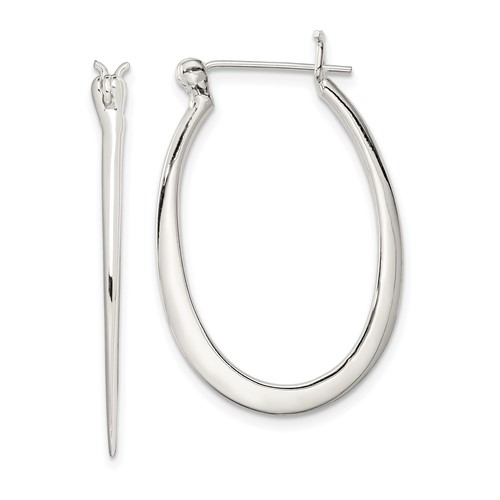 Sterling Silver Polished & Tapered Oval Hoop Earrings