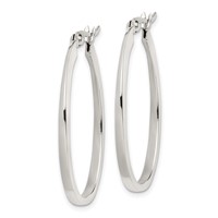 Sterling Silver Tapered 3mm Oval Hoop Earrings view 2
