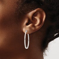 Sterling Silver Tapered 3mm Oval Hoop Earrings view 3