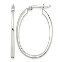 Sterling Silver Tapered 3mm Oval Hoop Earrings view 1
