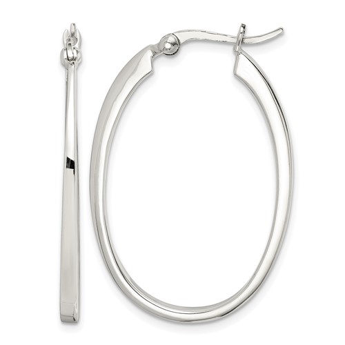 Sterling Silver Tapered 3mm Oval Hoop Earrings