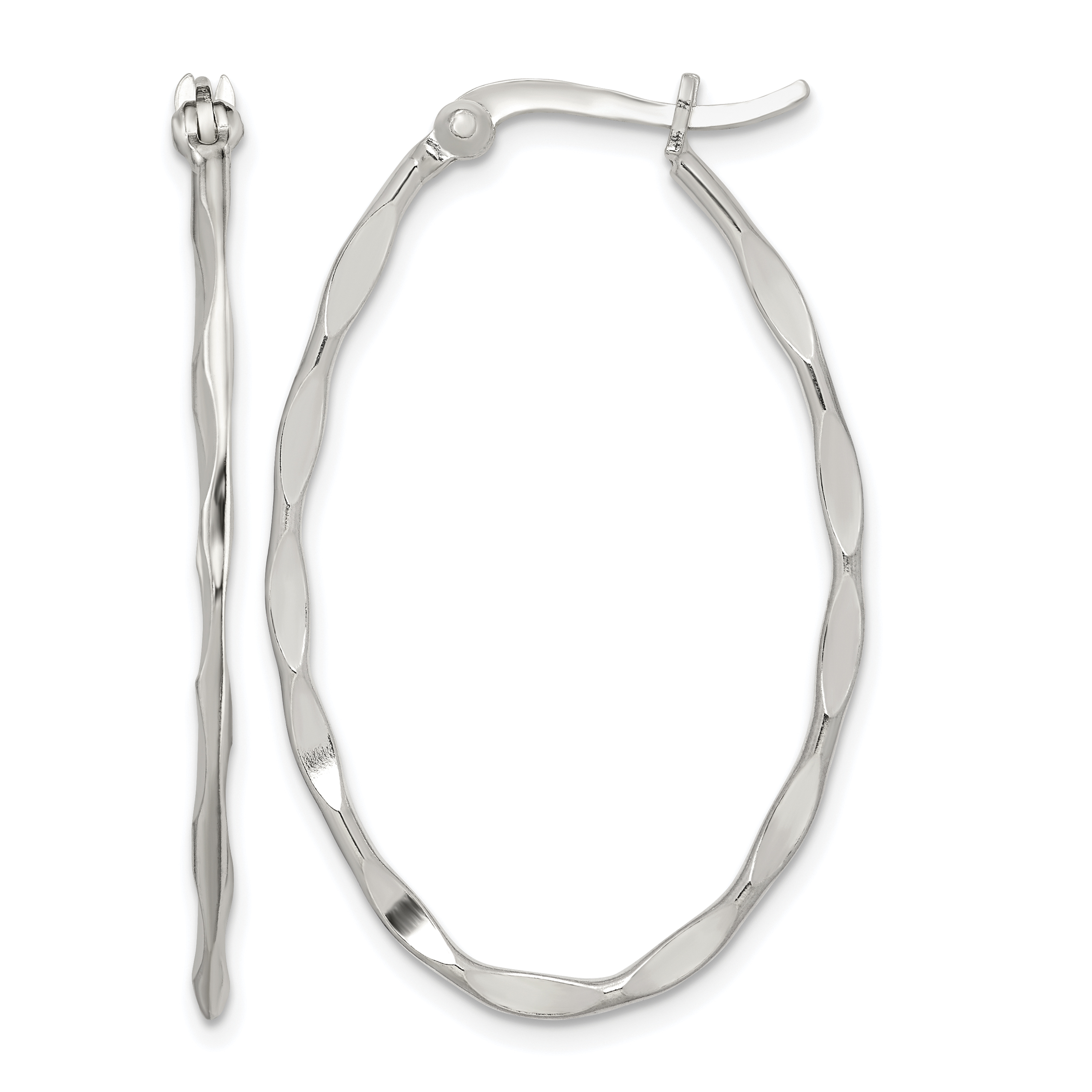 Sterling Silver Polished & Twisted 1.5mm Oval Hoop Earrings (QE3778)