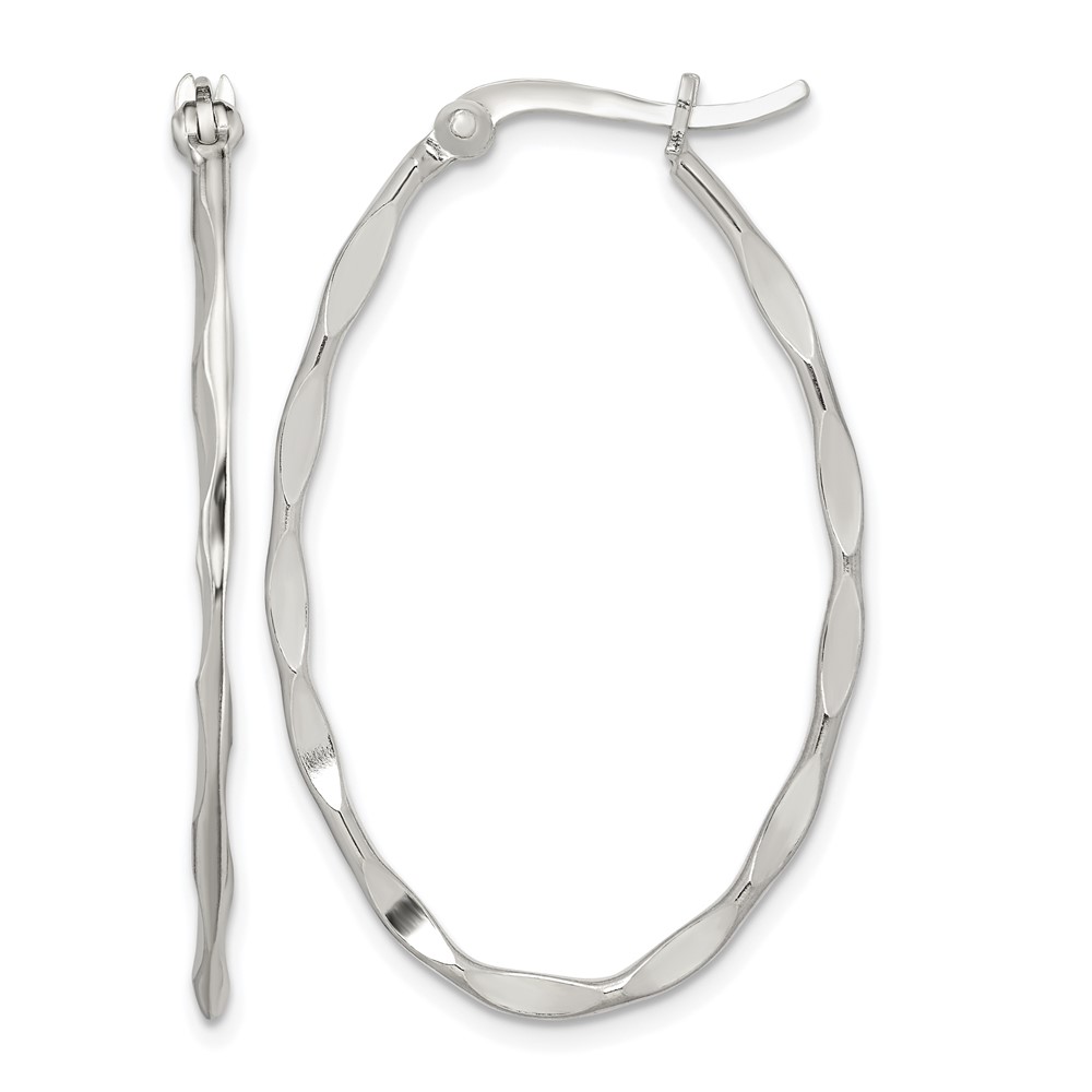 Sterling Silver Polished & Twisted 1.5mm Oval Hoop Earrings (QE3778)