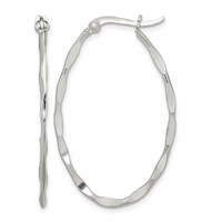 Sterling Silver Polished & Twisted 1.5mm Oval Hoop Earrings view 1