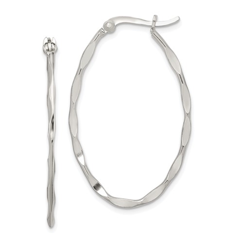 Sterling Silver Polished & Twisted 1.5mm Oval Hoop Earrings